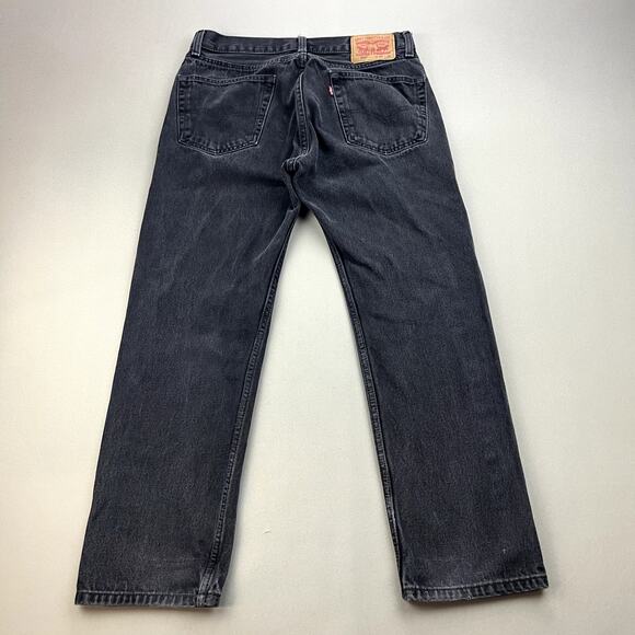 Levis 505 Jeans Mens 33x30 Black Denim Regular Fit Straight Leg Charcoal Wash - Picture 1 of 12